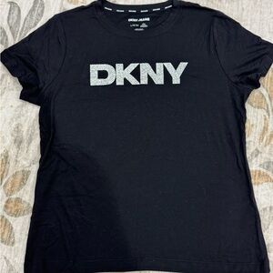 DKNY Women's Black Tee with Silver Logo